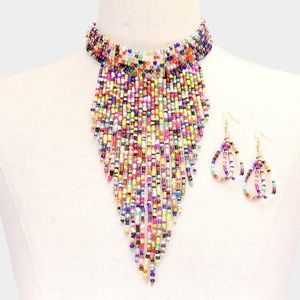 Multicolored seed beaded necklace set
